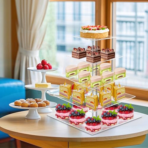 Weddingwish 5 Tier Acrylic Cupcake Stand, Clear Cupcake Tower Stand for 50 Cupcakes, Dessert Display Stand for Wedding Birthday - Image 3