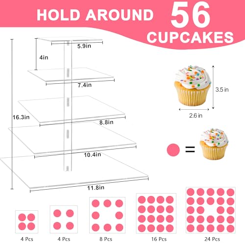 Weddingwish 5 Tier Acrylic Cupcake Stand, Clear Cupcake Tower Stand for 50 Cupcakes, Dessert Display Stand for Wedding Birthday - Image 5