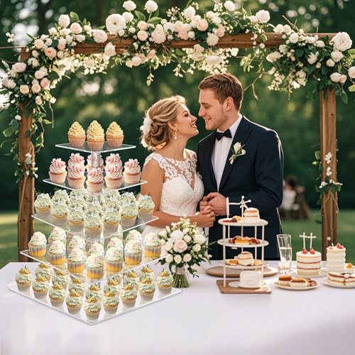Weddingwish 5 Tier Acrylic Cupcake Stand, Clear Cupcake Tower Stand for 50 Cupcakes, Dessert Display Stand for Wedding Birthday - Image 4