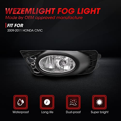 WEZEMLIGHT Fog Lights Assembly Replacement For 2009 2010 2011 Honda Civic Sedan with H11 12V 55W Wiring Harness and Switch Clear Lens - Image 3