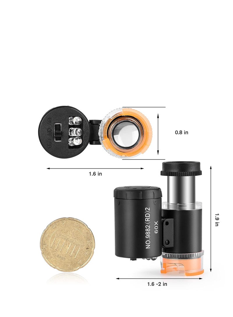 60X Mini Pocket Microscope, 2 Pcs Jewelry Microscope Mini Portable Pocket Magnifying Glass, Handheld Jewelers Eye Loupe with 3 Light, for Handcrafts Jewelry Diamond Gem Coins Currency - Image 5