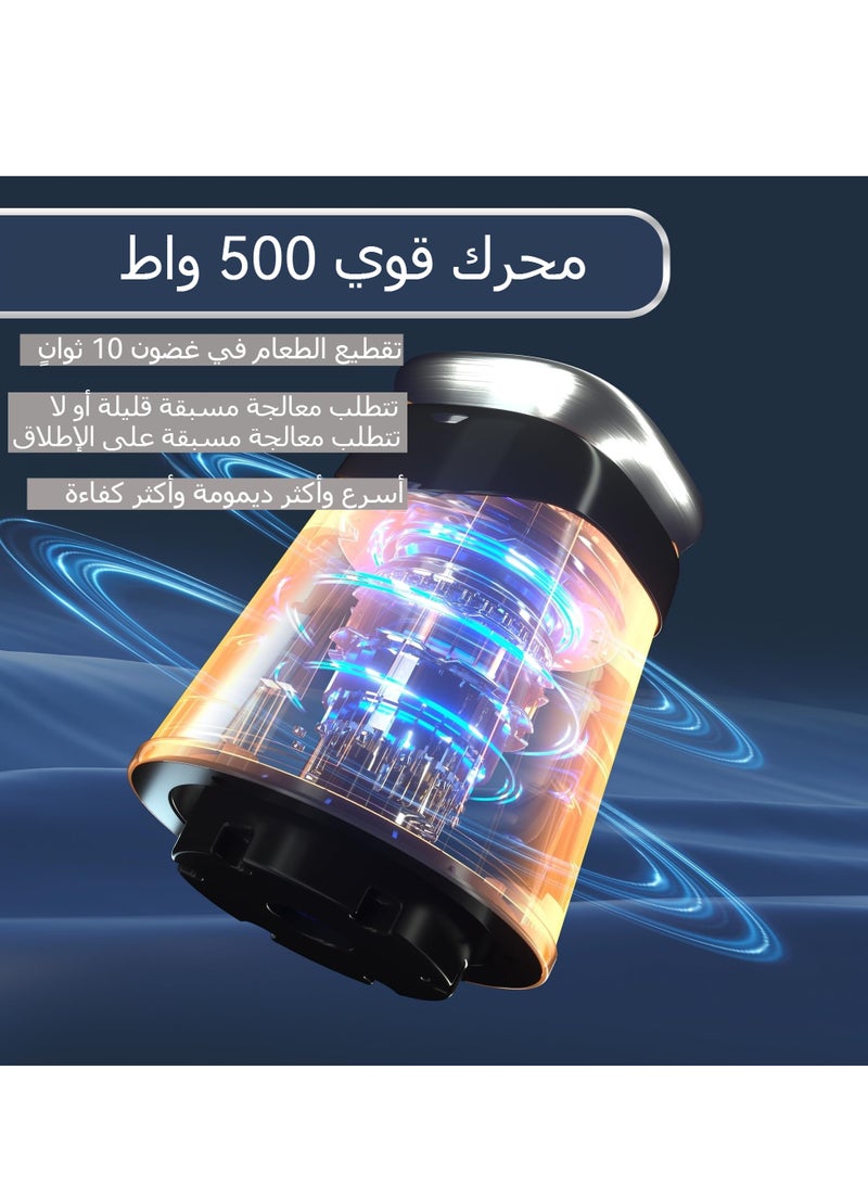 نيوب محضرة طعام كهربائية، مفرمة لحوم بقدرة 500 واط، مفرمة طعام صغيرة مع وعاء زجاجي سعة 2.2 لتر ووعاء من الفولاذ المقاوم للصدأ سعة 1.2 لتر، 2 وضع للسرعة، 4 شفرات ثنائية المستوى، مناسبة للبصل واللحوم والمكسرات والفواكه والثوم والخضروات وأغذية الأطفال ومكعبات الثلج  - Image 2