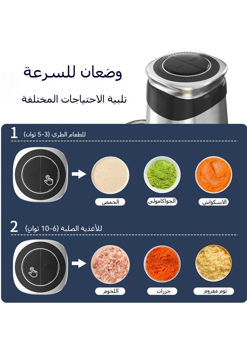 نيوب محضرة طعام كهربائية، مفرمة لحوم بقدرة 500 واط، مفرمة طعام صغيرة مع وعاء زجاجي سعة 2.2 لتر ووعاء من الفولاذ المقاوم للصدأ سعة 1.2 لتر، 2 وضع للسرعة، 4 شفرات ثنائية المستوى، مناسبة للبصل واللحوم والمكسرات والفواكه والثوم والخضروات وأغذية الأطفال ومكعبات الثلج  - Image 4