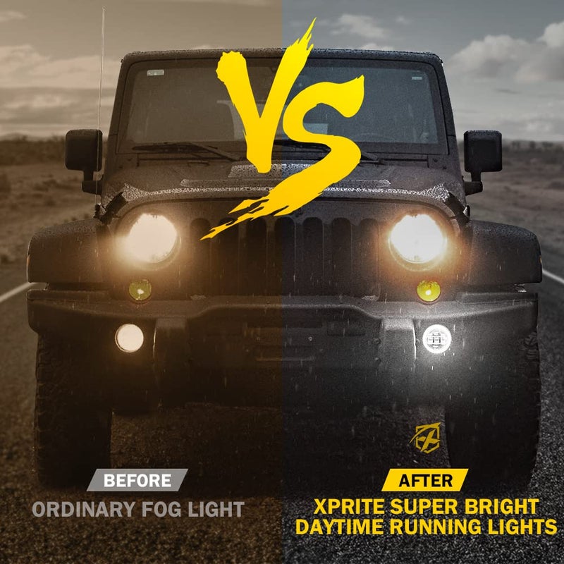 Xprite أضواء ضباب LED بحجم 4 إنش من Xprite مع حلقة هالة بيضاء وعين زاوية DRL، 60 واط أضواء ضباب أمامية فائقة السطوع قابلة للتوصيل والتشغيل متوافقة مع جيب رانجلر أنlimited JK من 2007-2018، معتمدة من DOT - Image 3
