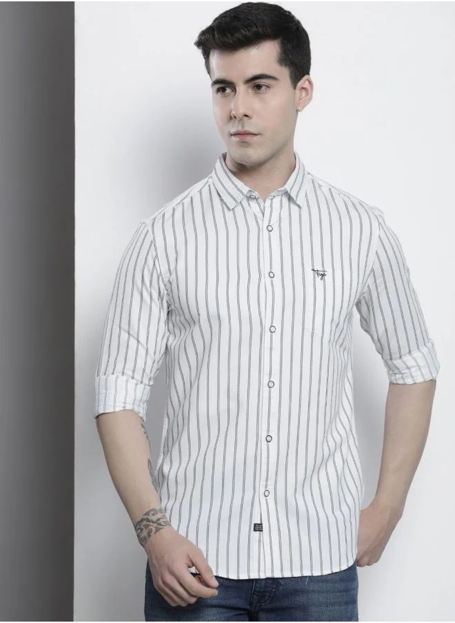 The Indian Garage Co Men Regular Fit Striped Full Sleeves Cutaway Collar Casual Shirt