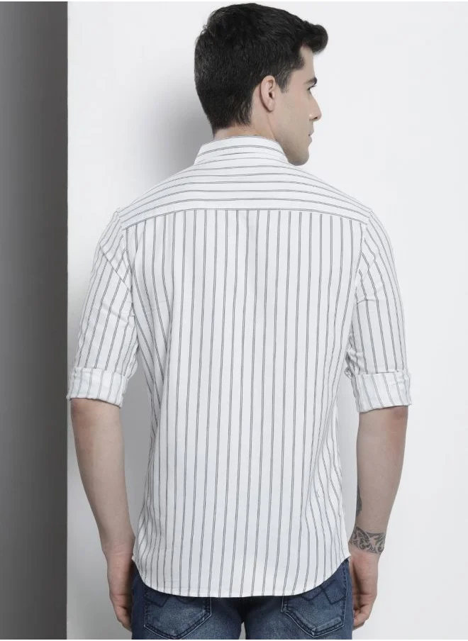 The Indian Garage Co Men Regular Fit Striped Full Sleeves Cutaway Collar Casual Shirt