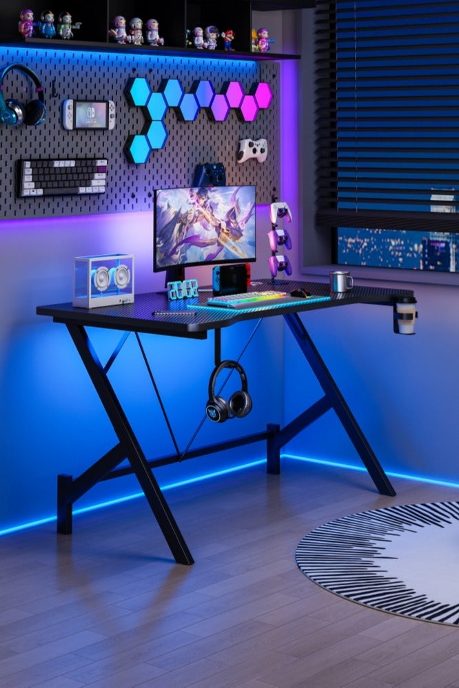 اديببولا طاوله قيمنق مع حامل أكواب وطاولة دراسة مع خطاف لسماعات الأذن مقاس - Image 3