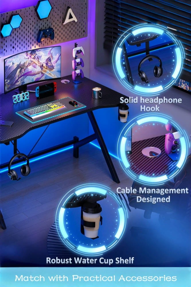 اديببولا طاوله قيمنق مع حامل أكواب وطاولة دراسة مع خطاف لسماعات الأذن مقاس - Image 4