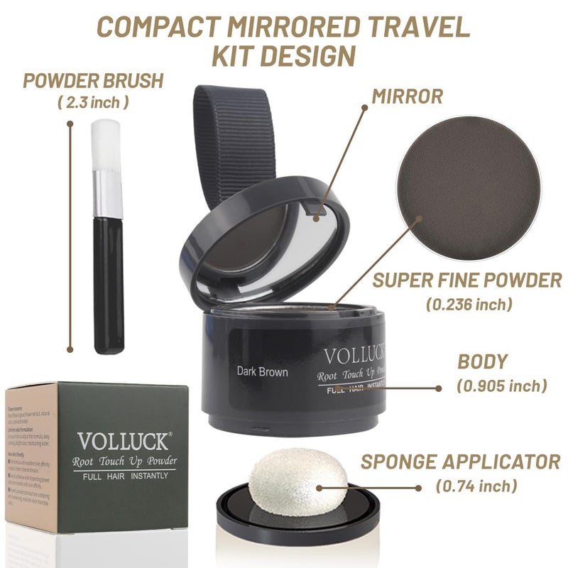 VOLLUCK Root Touch up Powder, Instant Hairline Powder for Thinning Areas and Gray Hair Coverage, Natural and Non-greasy Root Cover up for Women and Men (Dark Brown, 0.14 Ounce) - Image 2