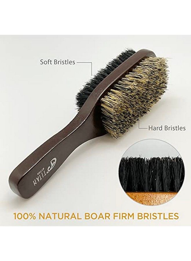 TITAN Double Sided Wave Brush 100% Natural Boar Bristles For Men Women Soft And Firm Bristles For Smoothing Waves Fades Or Short Cuts Wooden Handle Brush 1Pc - Image 5