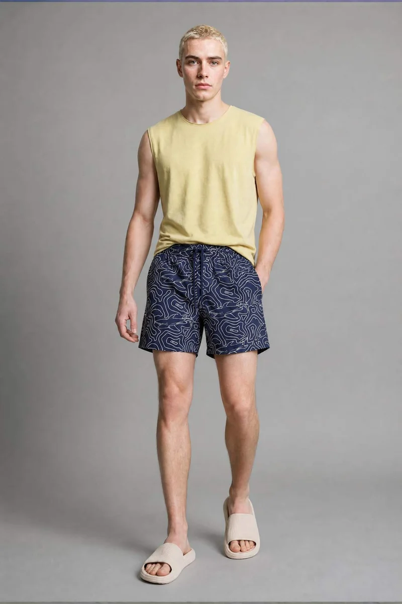 Printed Navy Swim Shorts