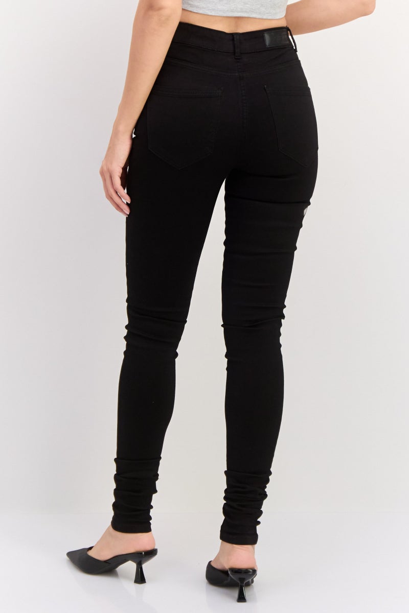 VERO MODA Women Regular Fit Sophia Plain Stretchable Jeans, Black - Image 3