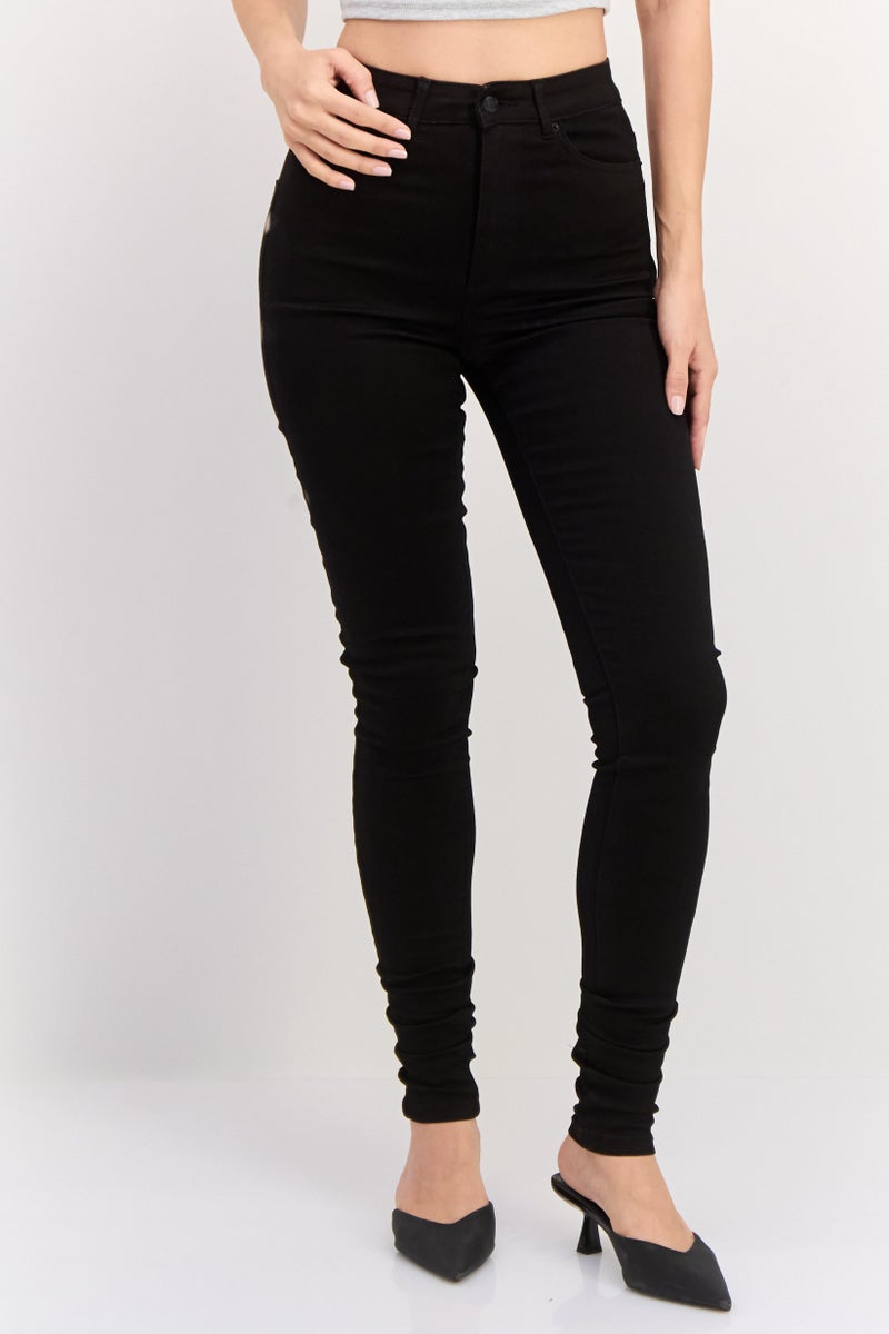 VERO MODA Women Regular Fit Sophia Plain Stretchable Jeans, Black - Image 1