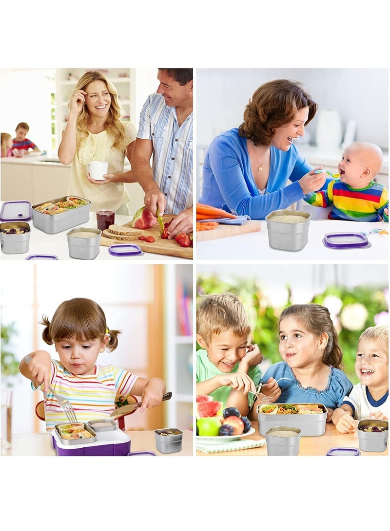 Kids School Stainless Steel Lunch Box Insulated Bento Lunch Box with Storage Bag 3 Compartments Divided Lunch Container with Lid  (Purple 720ML) - Image 5