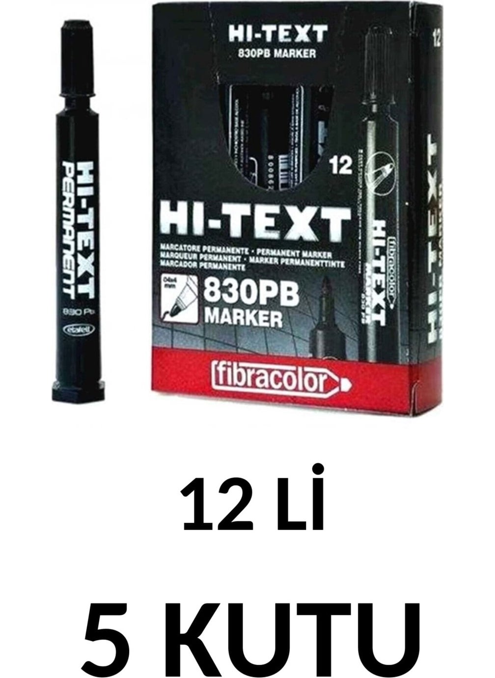 Fibracolor Hı-Text 5 Box (60 Pieces) 830PB Round Tip Permanent Pen Box Pen  - Image 1