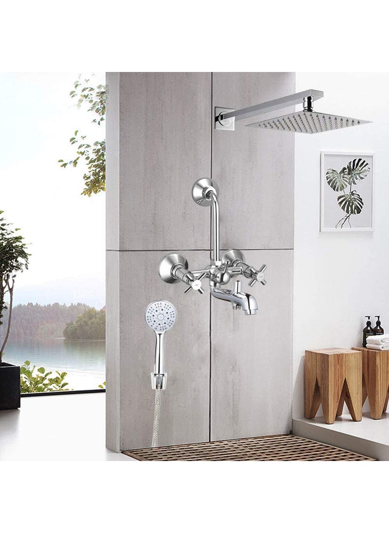 ZAP ZAP CAST305 CASTER Series 100 High Grade Brass 3 in 1 Wall Mixer with Shower Arms Head Multi Flow Hand Shower with 15 Meter Flexible Tube Chrome  - Image 3