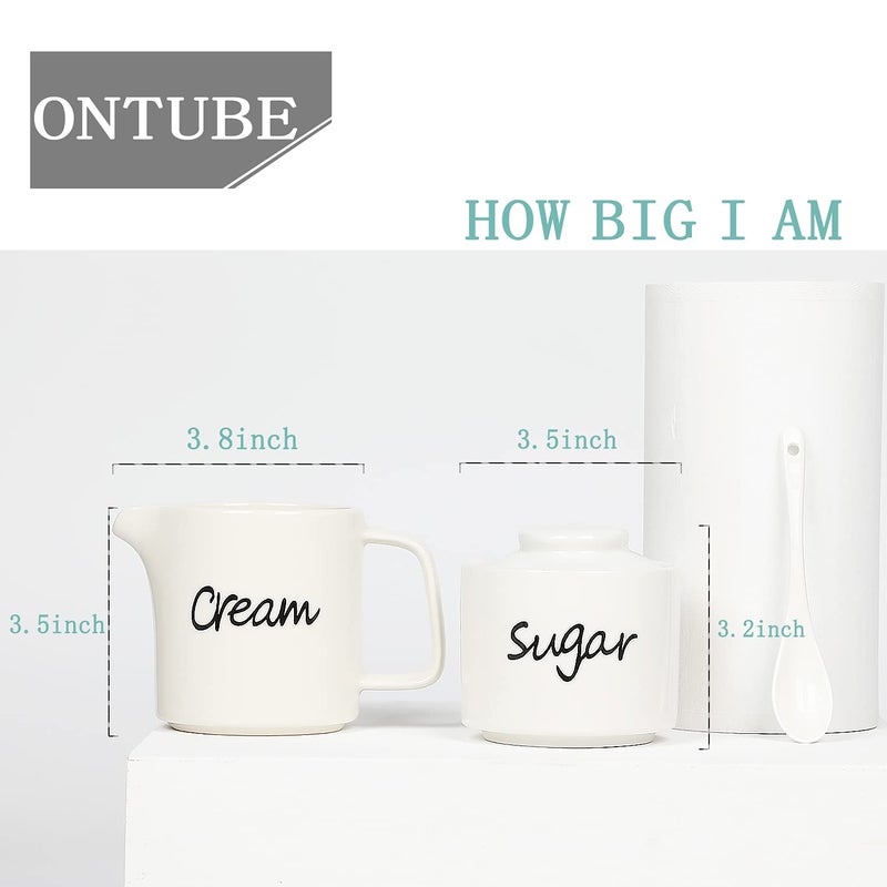 ONTUBE Porcelain Sugar bowl and Creamer Set of 3,White - Image 2