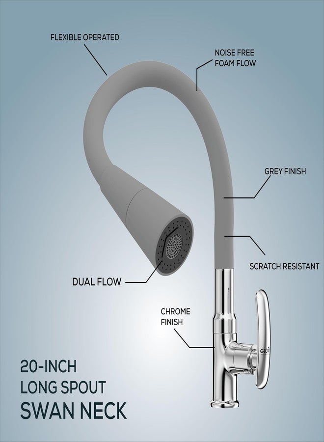 Gloxy Swan Neck Tap for Kitchen Sink with Chrome Finished Leak Proof Riva Lever - 20 Inch Grey Flexible Splash-Proof Silicone Spout & Dual Water Flow Nozzle - Image 4