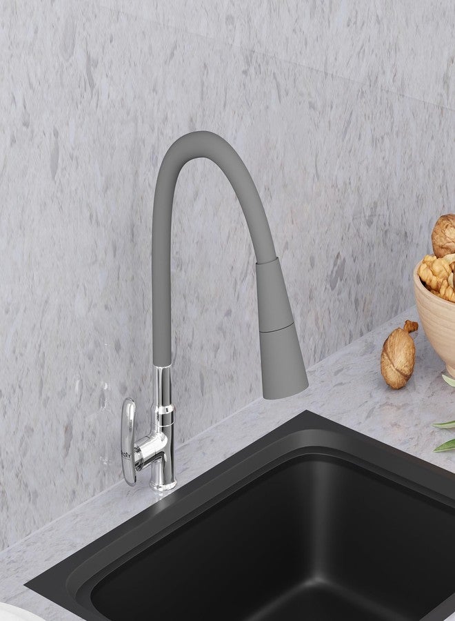 Gloxy Swan Neck Tap for Kitchen Sink with Chrome Finished Leak Proof Riva Lever - 20 Inch Grey Flexible Splash-Proof Silicone Spout & Dual Water Flow Nozzle - Image 1