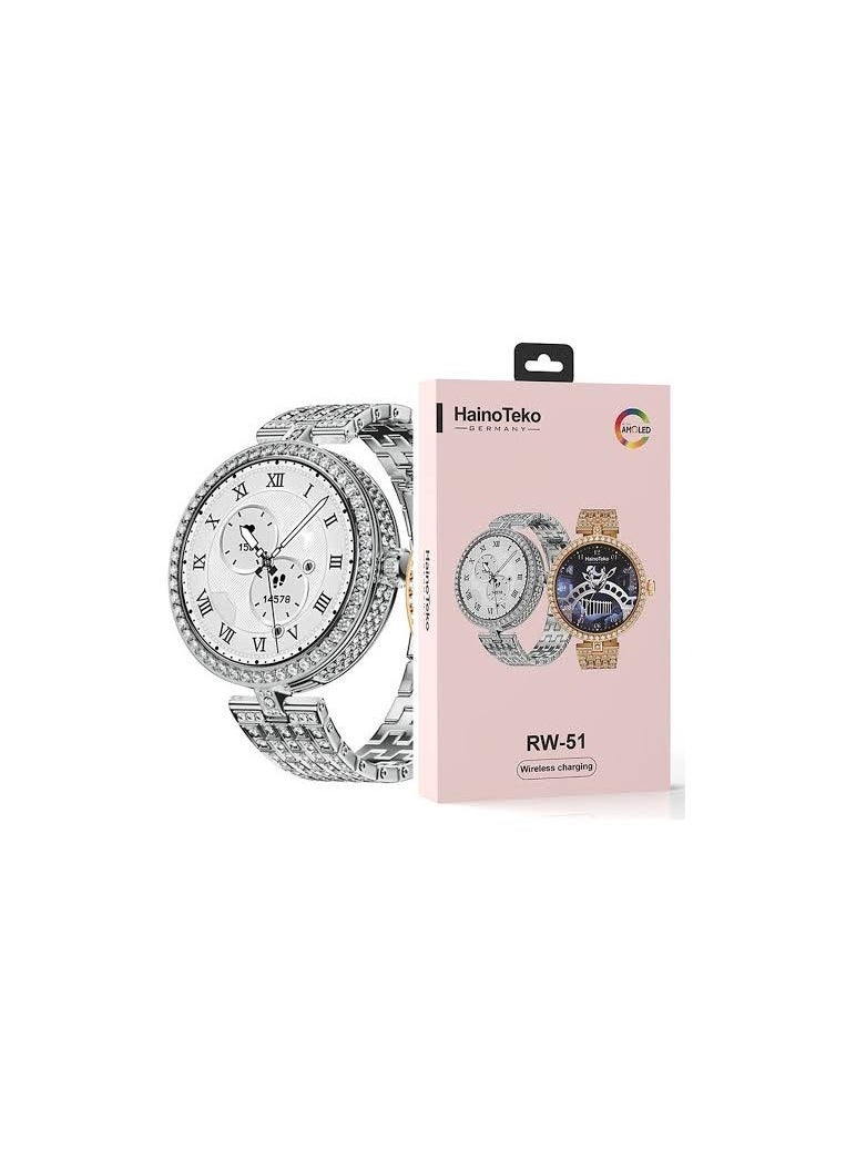 Haino Teko - Haino Teko Germany RW51 Smart Watch for Women with Round AMOLED Display This version of the smart watch comes in the color: Silver Water Resistant Operating System: Android - Image 1