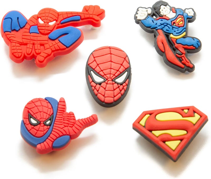 Pikkaboo Superhero Shoe Charms Set - PVC Spider-Man and Superman Decorative Accessories for Rubber Shoes, 5-Pack - Image 1