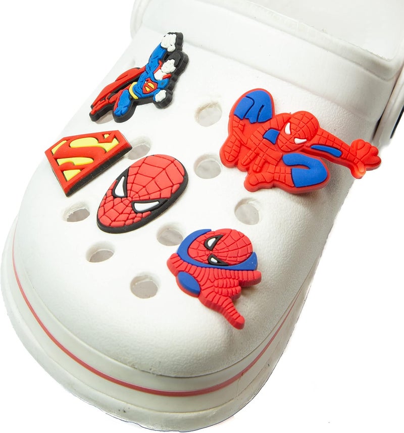 Pikkaboo Superhero Shoe Charms Set - PVC Spider-Man and Superman Decorative Accessories for Rubber Shoes, 5-Pack - Image 2