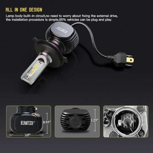 BEAMTECH H-4 Bulbs, S1 Series 900-3 Fanlsess 300% Brighter 6500K White Fog Light, 2 Bulbs - Image 5