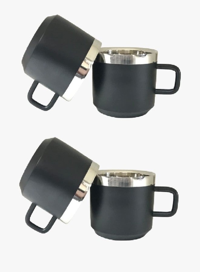 أكواب شاي داينور من الفولاذ المقاوم للصدأ، لون أسود مطفي - طقم من 4 أكواب، سعة 100 مل