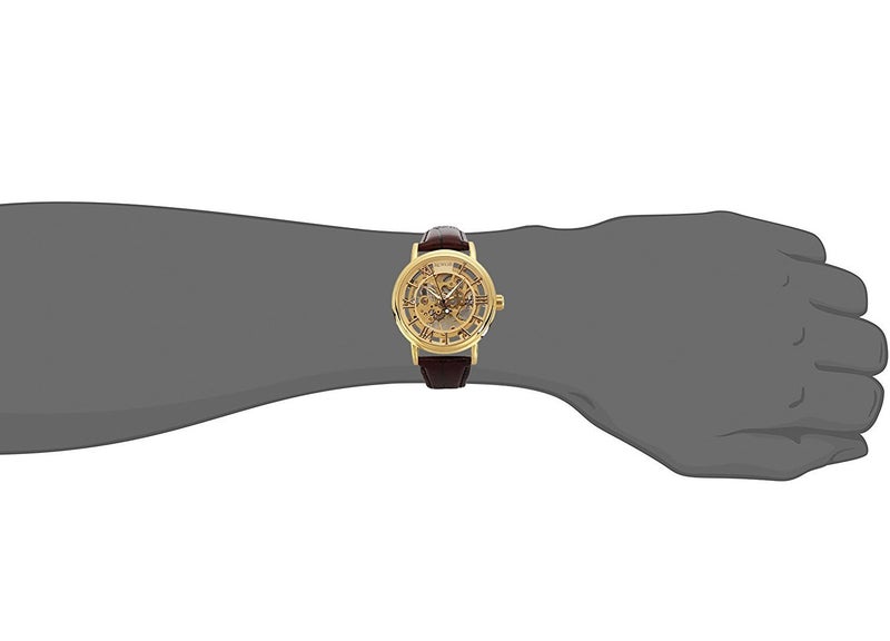 SEWOR Men's Mechanical Skeleton Transparent Vintage Style Leather Wrist Watch (Gold) - Image 5