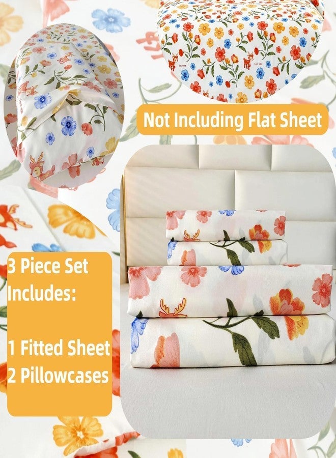 SDIII 3PCS Pink and Yellow Floral Fitted Sheet Set Twin, 1 Fitted Sheet and 2 Pillowcase, Soft Microfiber Twin Floral Sheets Kids Girls Boys and Teens - Image 2