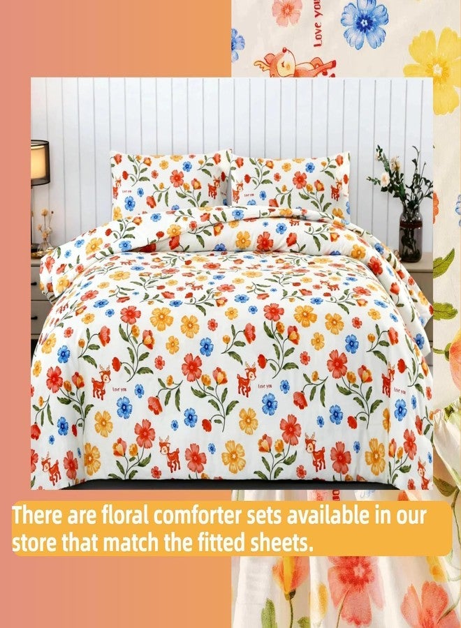 SDIII 3PCS Pink and Yellow Floral Fitted Sheet Set Twin, 1 Fitted Sheet and 2 Pillowcase, Soft Microfiber Twin Floral Sheets Kids Girls Boys and Teens - Image 5