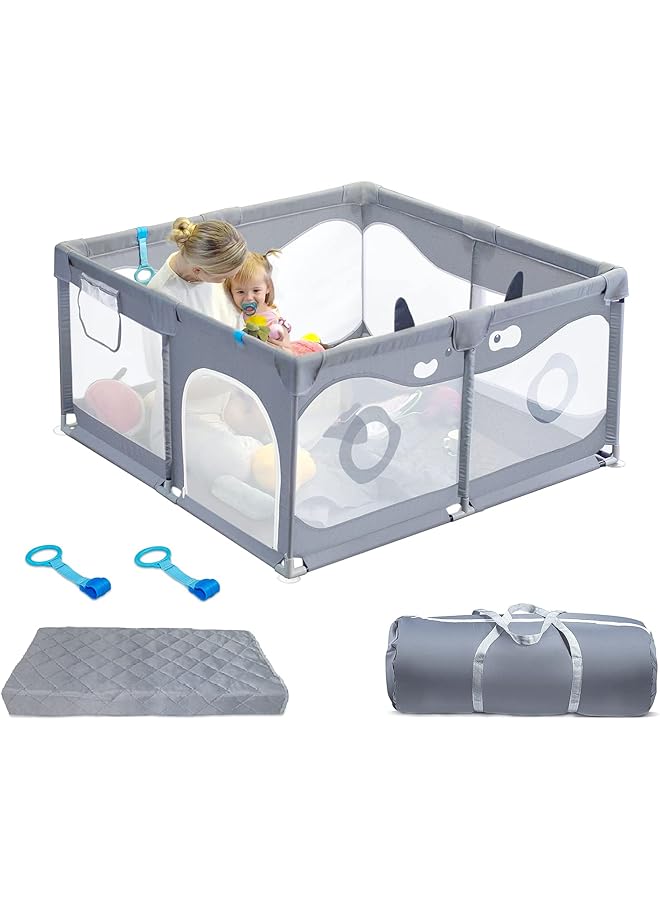 Baby Playpen Playpen With Mat Upgraded Sturdy Play Pen With Gate Easy To Assemble Play Yard Safe Play Pens For Babies And Toddlers With Hand Rings Outdoor And Indoor Activity Center For Infant