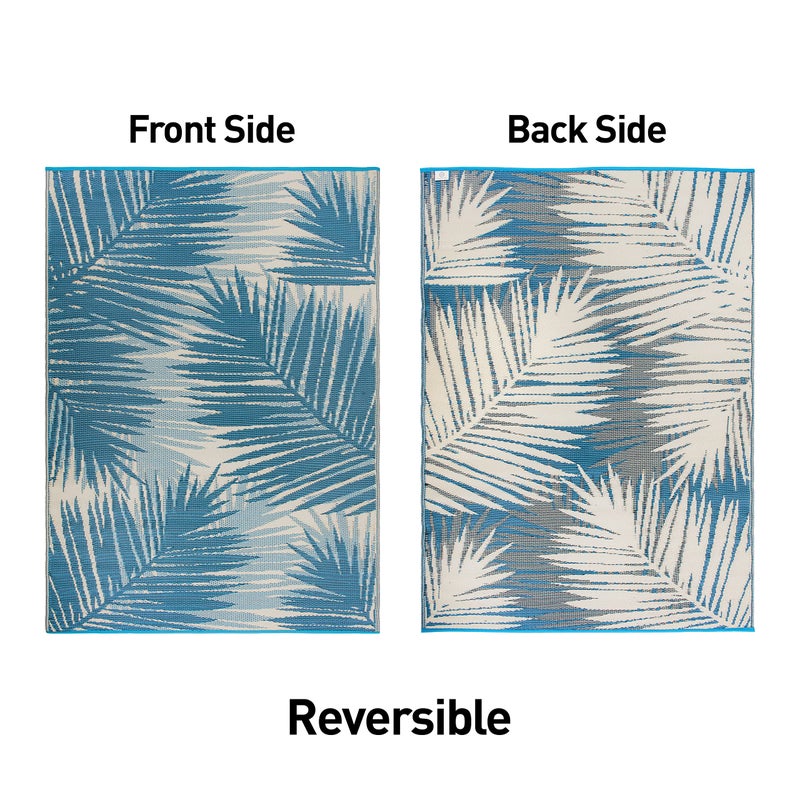 Rugshop Tropical Floral Reversible Crease-Free Waterproof Premium Recycled Plastic Outdoor Rugs for Patio,Backyard,RV,Deck,Picnic,Trailer,Beach,Camping Blue 3' x 5' - Image 2