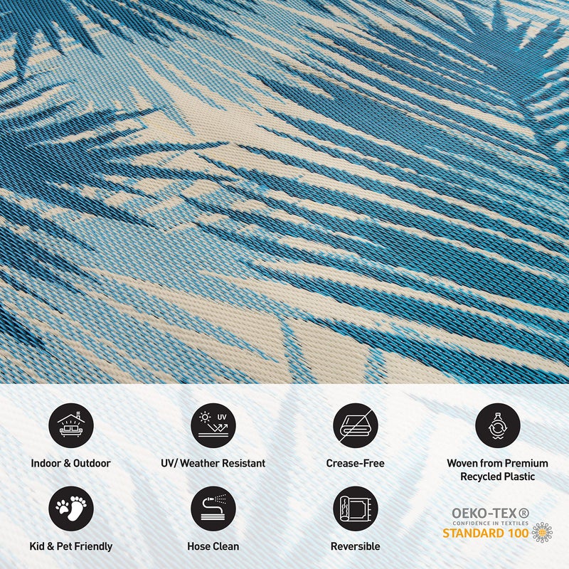 Rugshop Tropical Floral Reversible Crease-Free Waterproof Premium Recycled Plastic Outdoor Rugs for Patio,Backyard,RV,Deck,Picnic,Trailer,Beach,Camping Blue 3' x 5' - Image 4
