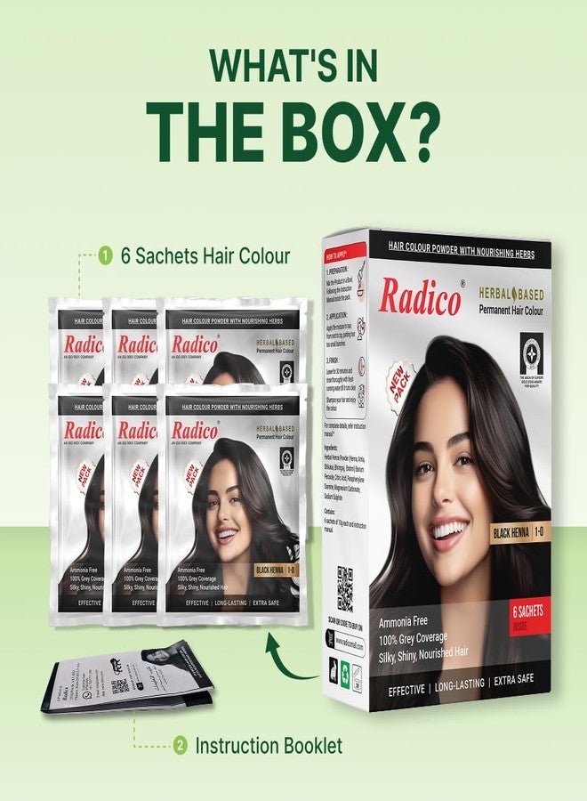 Radico Natural Herbal Permanent Shade Black Hair Colour - No Ammonia Formula - Long-Lasting Natural Looking Color - 100% Grey Coverage, Easy to Use, Mix & Apply (Pack of 6) - Image 3