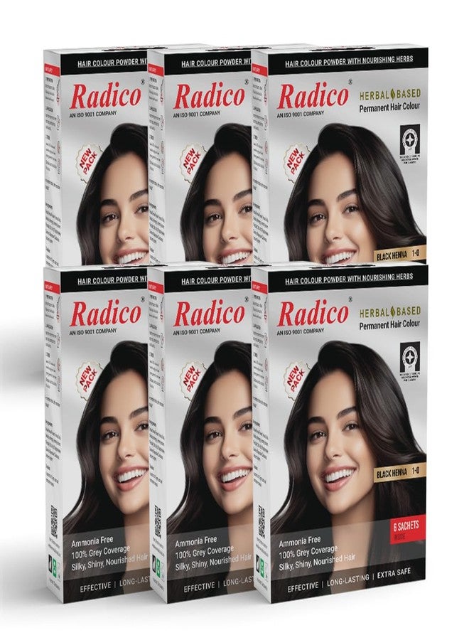 Radico Natural Herbal Permanent Shade Black Hair Colour - No Ammonia Formula - Long-Lasting Natural Looking Color - 100% Grey Coverage, Easy to Use, Mix & Apply (Pack of 6) - Image 1