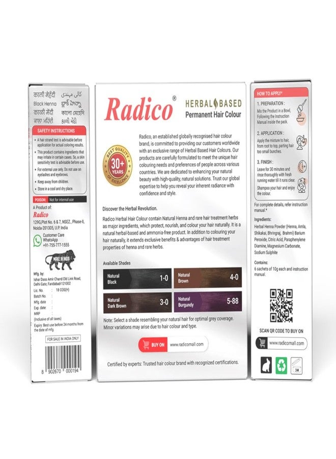Radico Natural Herbal Permanent Shade Black Hair Colour - No Ammonia Formula - Long-Lasting Natural Looking Color - 100% Grey Coverage, Easy to Use, Mix & Apply (Pack of 6) - Image 5