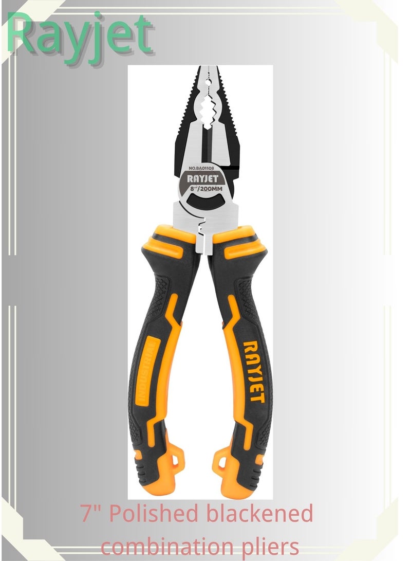 RAYJET 7" Polished Blackened Combination Pliers – Multi-Purpose Electrical Hand Tool - Image 1