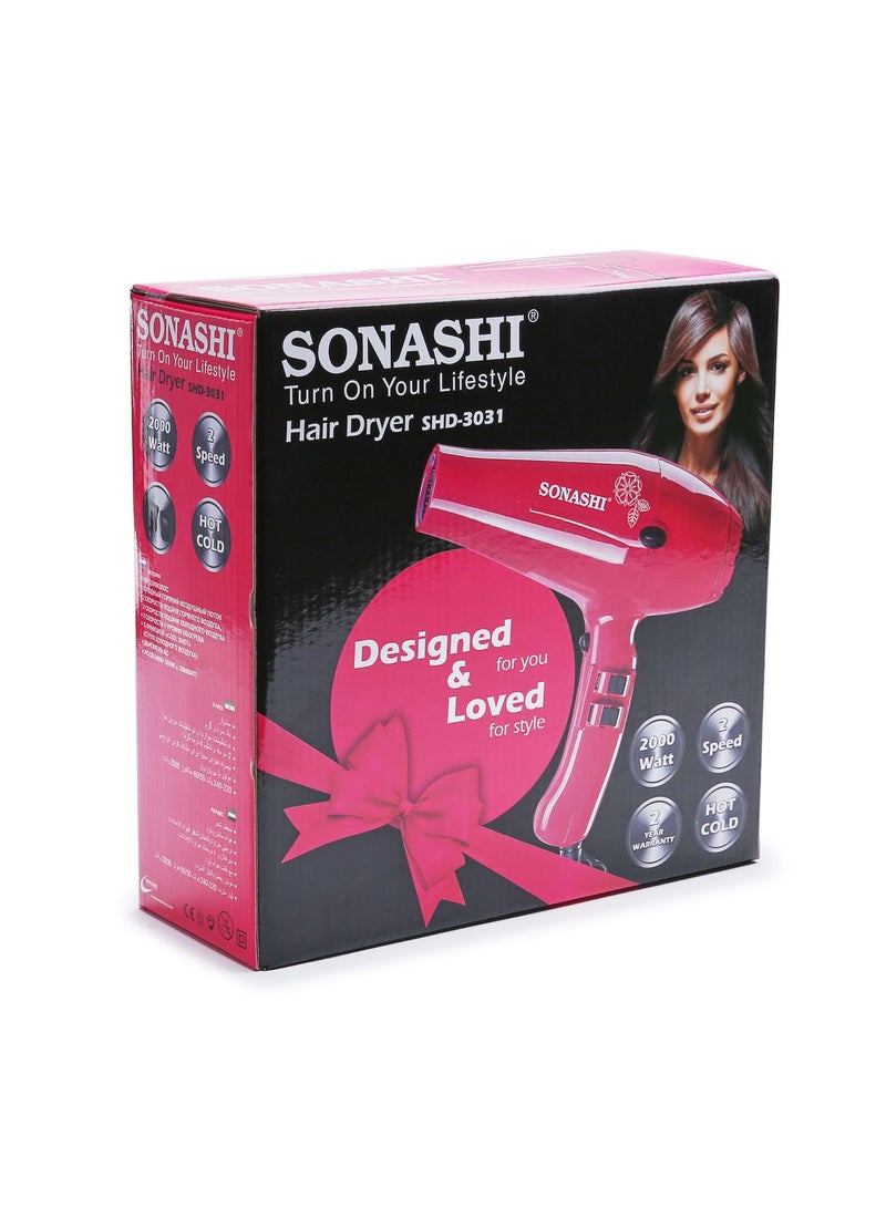 SONASHI Professional Hair Dryer 2000W SHD-3031 Pink - Image 4