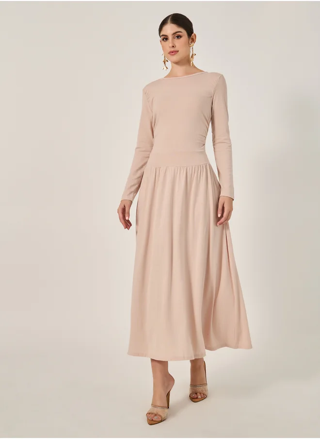 ستايلي Plain Long Sleeves A-Line Maxi Dress