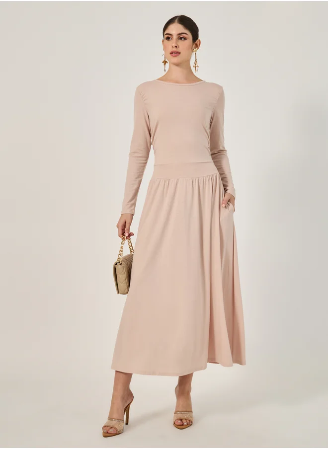 ستايلي Plain Long Sleeves A-Line Maxi Dress