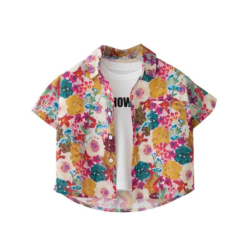 Children's Summer Shirt Children's 2025 Summer New Short-sleeved Children's Wear Duffy Handsome Men's Children's Wear Vacation Fashion in Hong Kong - Image 1
