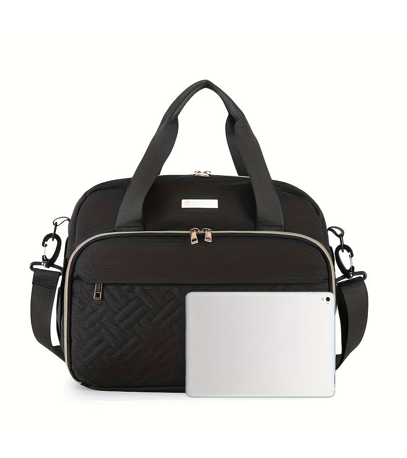 Large Capacity Black And Grey Oxford Diaper Bag With Quilted Design Crossbody - Image 3
