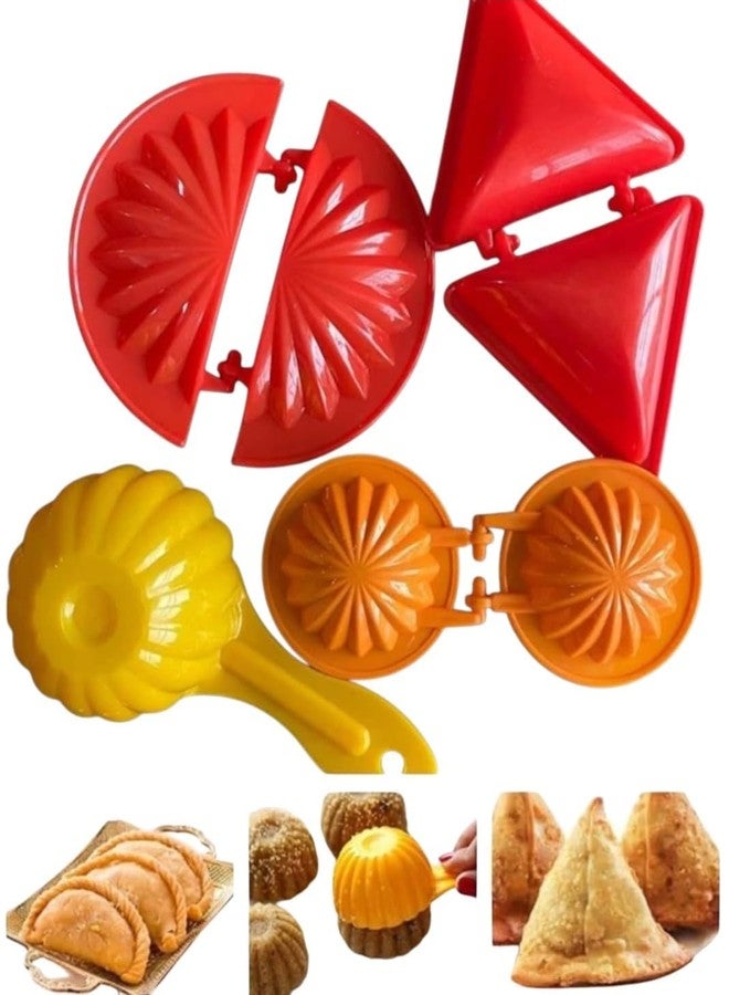 GONIPIMI Plastic Gujiya Samosa Kachori Making Mould Set with Ladoo Mould Spoon Combo Pack Kitchen Tool Pie Maker Multicolor (4 PCS) - Image 1