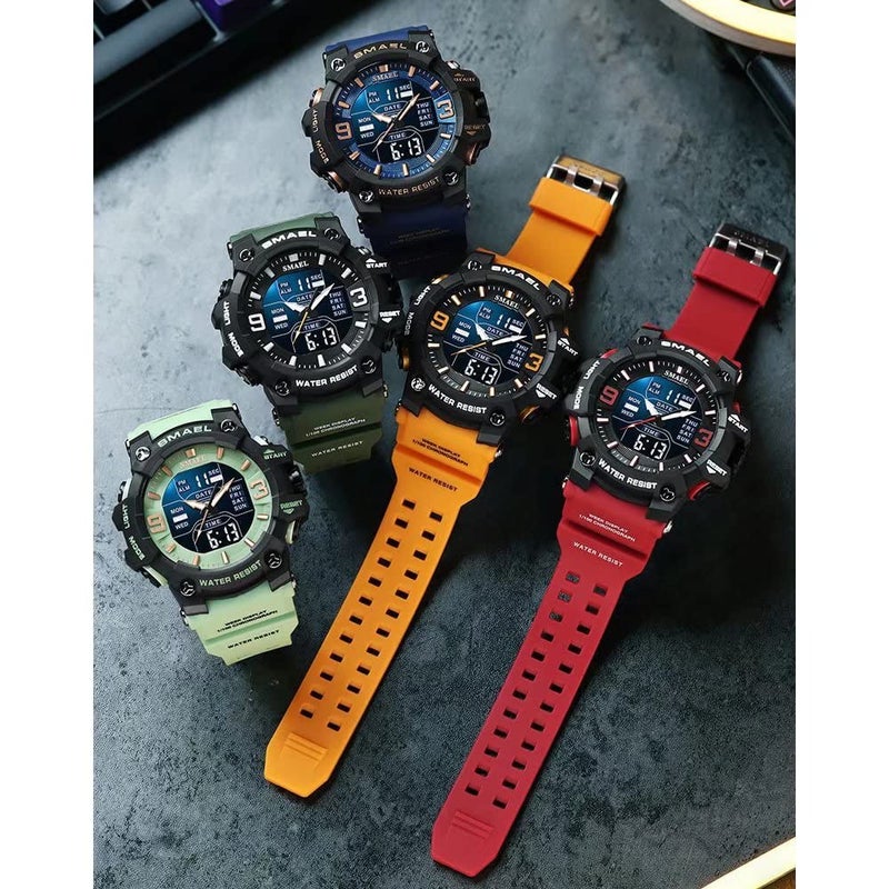 SMAEL Men's Military Watches Outdoor Sports Watch Waterproof LED Date Alarm Digital Analog Wrist Watches for Men Green - Image 2