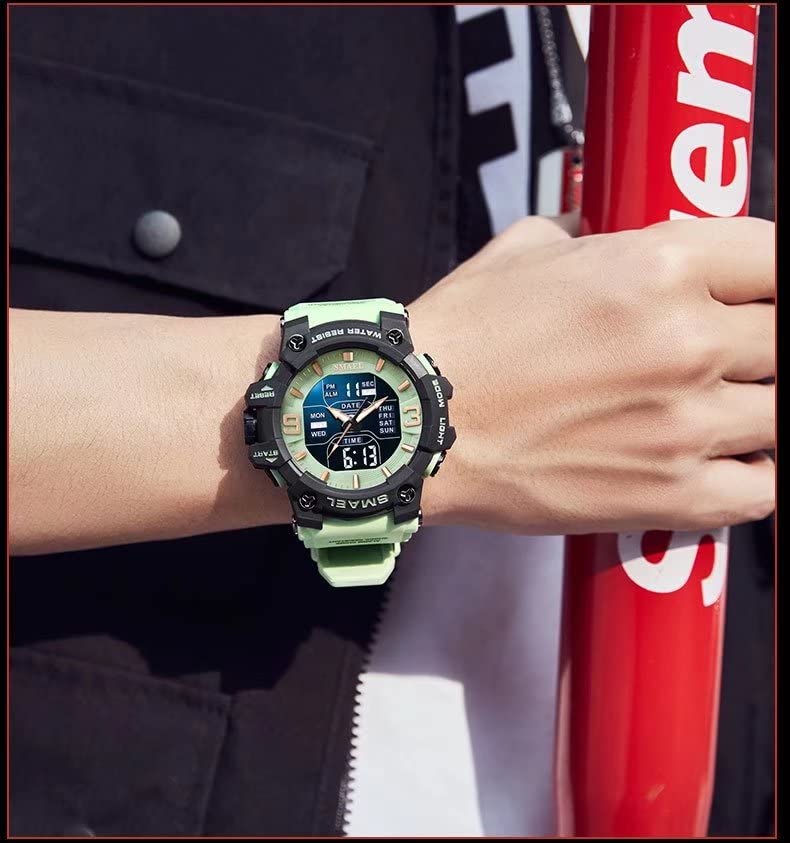 SMAEL Men's Military Watches Outdoor Sports Watch Waterproof LED Date Alarm Digital Analog Wrist Watches for Men Green - Image 3