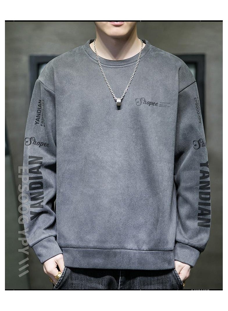 Large Size Fashionable Men's Letter Printed Loose Long Sleeved T-shirt  - Image 2