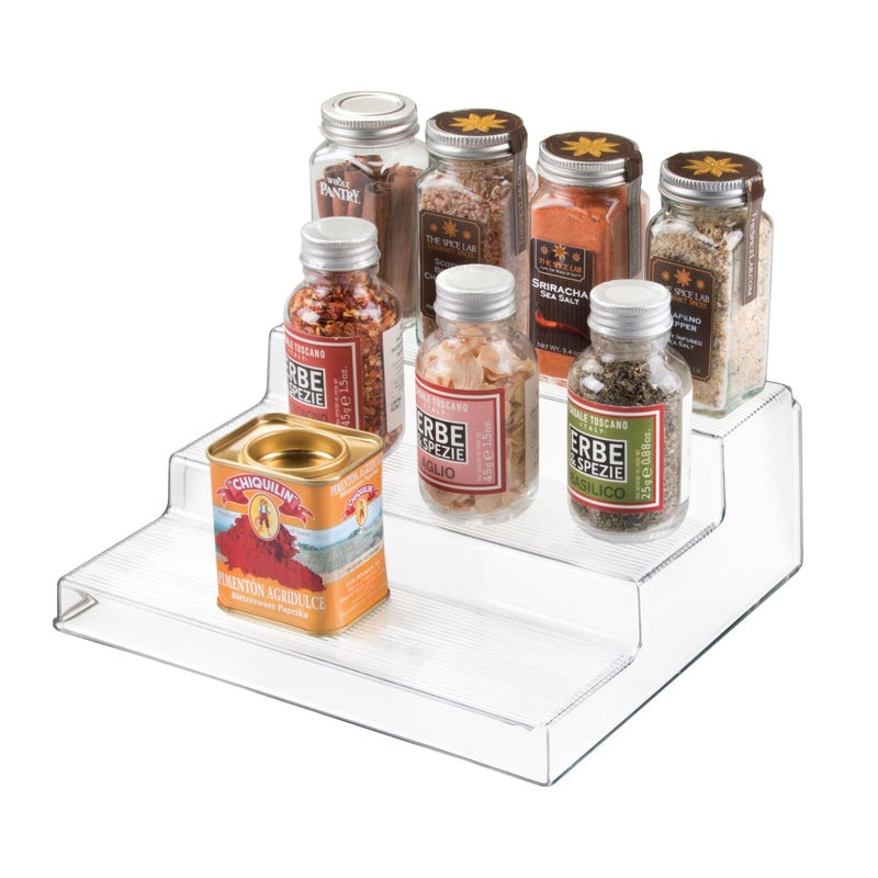 InterDesign iDesign Recycled Plastic 3-Tier Spice Rack, The Linus Collection â€“ 8.8" x 10.1" x 3.5â€, Clear - Image 1