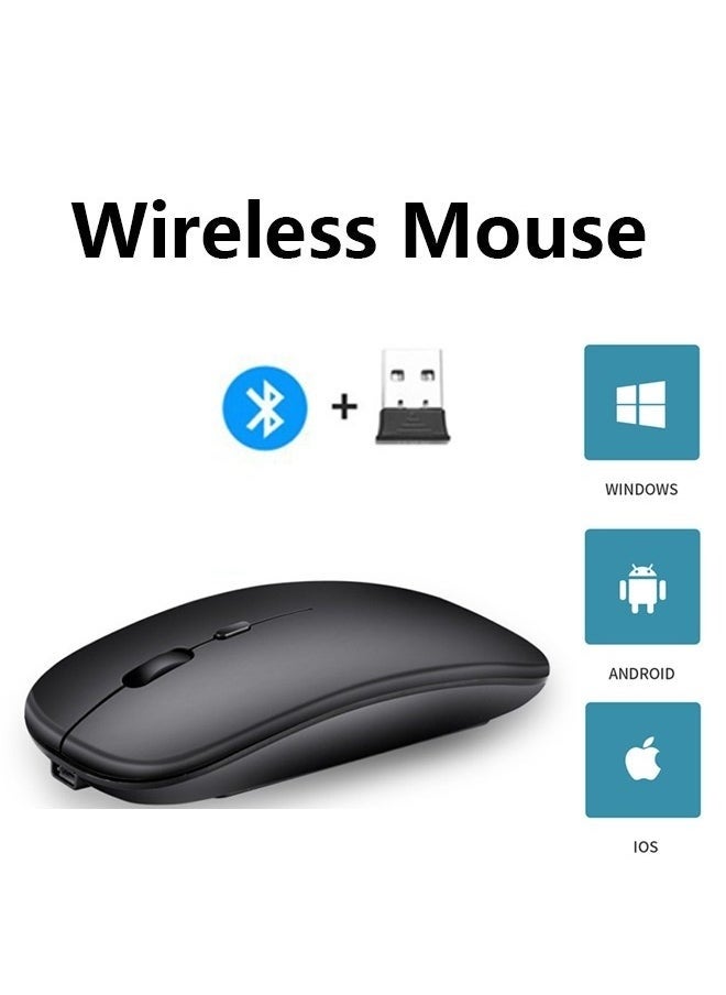 Generic - Wireless Mouse for Laptop, Bluetooth Mouse for MacBook Pro/Air/Mac/iPad/Chromebook/Computer -Rechargeale Dual Mode(USB 2.4Ghz + Bluetooth 5.2) Silent Cordless Mouse with USB C Adapter,Black - Image 1