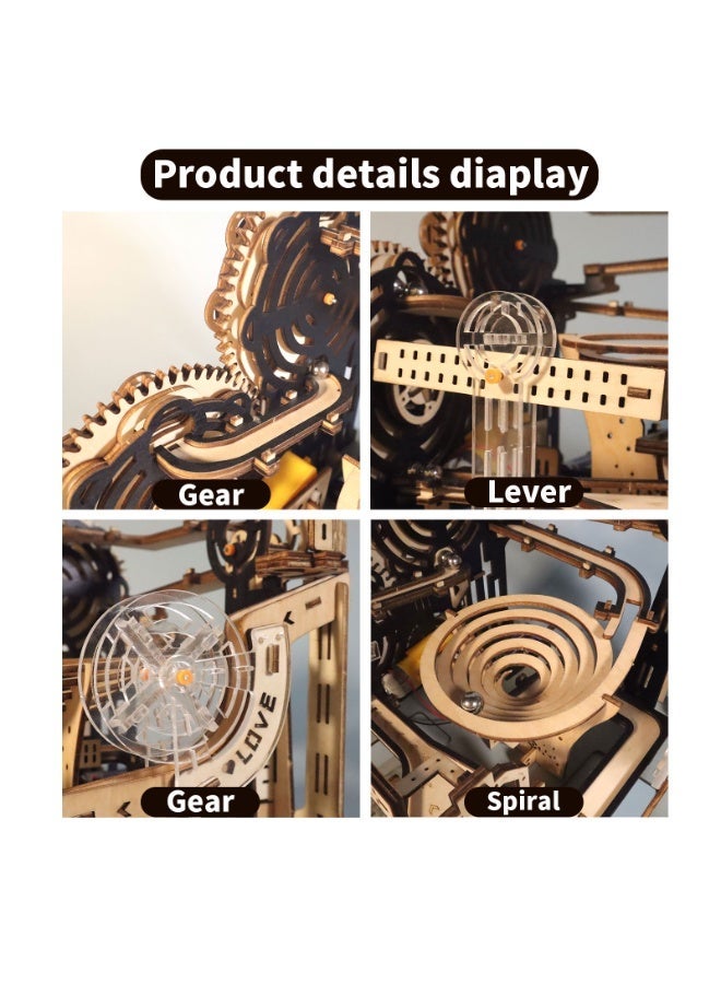 لعبة مسار الكرات الكهربائية، بازل خشبي ثلاثي الأبعاد وألغاز ذكاء DIY | لعبة تركيب يدوية وهدية عيد الميلاد - Image 2